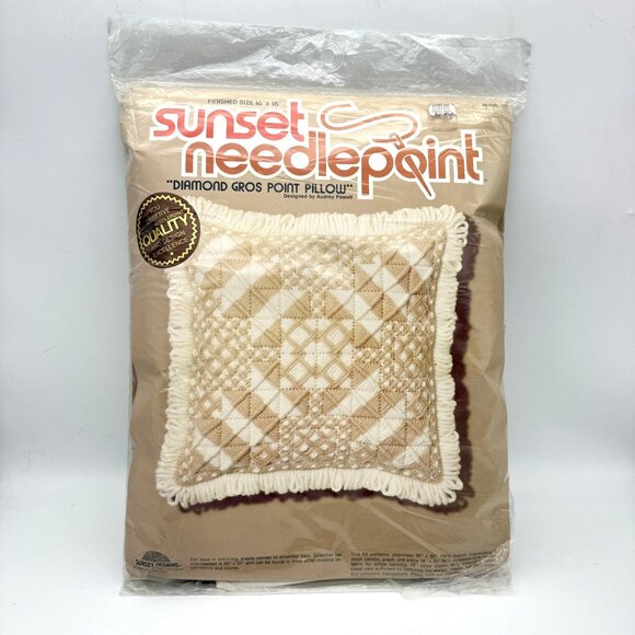 Vtg Sunset Needlepoint Kit Diamond Gros Point Pillow 16x16 Audrey Powell Sealed - Picture 1 of 9